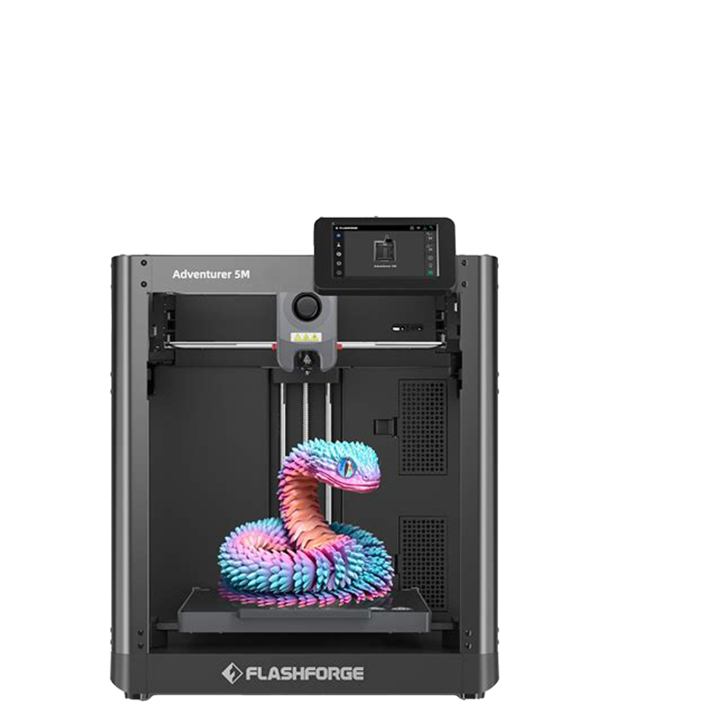Flashforge Adventurer 5M 3D printer with a colorful 3D printed object