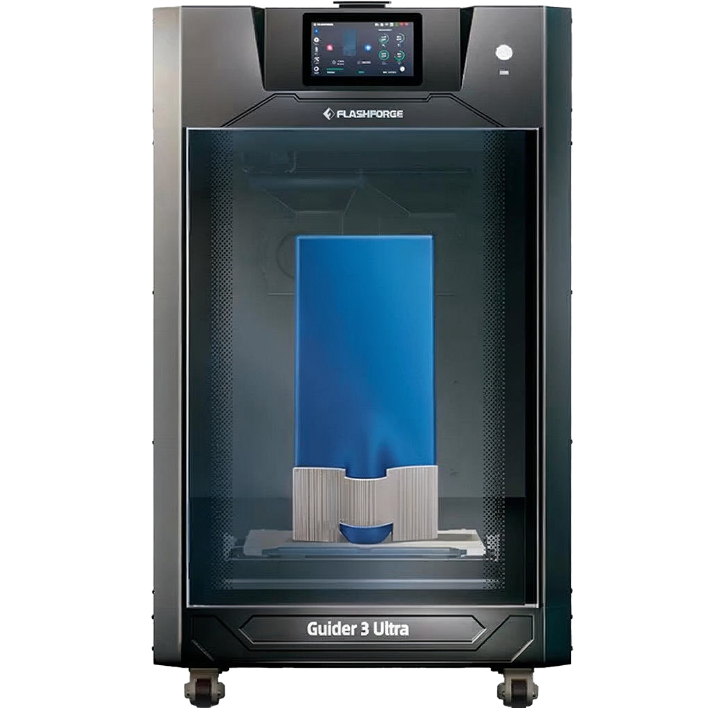 FlashForge Guider 3 Ultra 3D printer with a clear chamber showing a printed object.